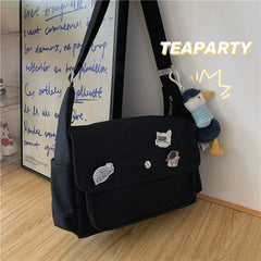 Cyflymder Canvas Handbags Japanese School Shoulder Harajuku Solid Color Leisure Large Capacity Messenger Male Female Tote Bag Women's Bags