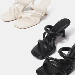 Cyflymder Spring and Autumn Slipper Woman Casual Shoes Summer High Heels Fashion Leather High-heeled Slipper 6858