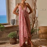 Cyflymder Sexy Dress Vintage Floral Print Halter Women's Long Dress Fashion Hollow Out Backless Party Dress Bohemian Sleeveless Suspender