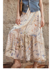 Cyflymder Boho Vintage Print Long Skirt Women Beach Casual High Waist Loose Skirts Retro Sweet Lady High Quality A Line Long Skirts