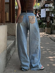 Cyflymder Retro Splicing High Waist plus Size Slimming Leopard Print Design Casual Sle Women's Jeans Autumn New Arrival