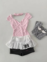 Cyflymder Harajuku T-shirt Slim Sexy Y2k 90s Goth Punk Vintage Woman Clothes Hot Girl Backless Polka Dot V-Neck Summer Crop Top Sweet Tees