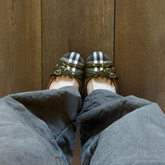 Cyflymder summer new French retro plaid double belt buckle round toe shallow mouth single shoe versatile ballet Mary Jane shoes