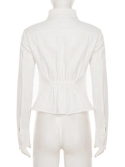 Cyflymder Elegant Fashion Solid Blouse Basic Slim Turn-Down Collar Long Sleeve Shirts Women Autumn Spring Streetwear Ladies