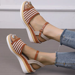 Cyflymder Women's Braided Casual Sandals Buckle Strap Platform Wedge Sandles for Women 2025 Summer Light Non Slip Walking Sandalias