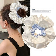 Cyflymder Oversized Scrunchies Blue Stripe Elastic Hair Bands Ponytail Holder Rubber Hairband Elegant Hair Rope Hair Accessories