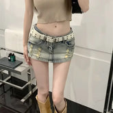 Cyflymder Summer New Style Sexy Low Waist Denim Mini Dress Women's Elastic Tightening Hip Covering Anti-Exposure Skirt