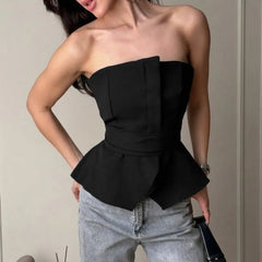 Cyflymder Summer European and American Slim-fit Lace-up Waist Tube Top Ins Style Fashion Split-ended Small Vest Women's Clothing