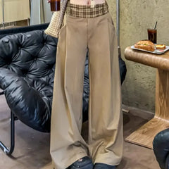 Cyflymder Fashion Vintage Plaid Patchwork Casual Pants Spring Autumn American High Waist Female Clothing Wide Leg Loose Pockets Trousers
