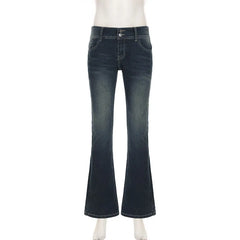 Cyflymder American Retro Low Waisted Washed Jeans Women Streetwear Y2K Slim Fit Flared Pants Mujer Fashion Button Pockets Denim Trousers