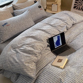 Cyflymder New Cotton Hemp Embroidery Bedding Sheet Sets Solid Cartoon Comfortable Soft Duvet Cover Kit Fitted Sheet Set for Single Queen