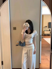 Cyflymder Loose Wide Leg Casual Pants High Waist Flip Waisand ex Summer Korean Sle Simple Comfortable Cool Versatile Wide Leg Pant