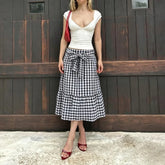 Cyflymder Spring Summer Literary Loose A-line Skirts Y2k Fashion Constrast Color Plaid Bow Design Mie-length Jupe Harajuku Preppy Skirt