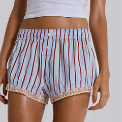 Cyflymder Y2K Boxer Shorts Women Striped Gingham Lounge Pajama Low Elastic Waist Sleep Lace Trim Micro Short Pj Mini Pants