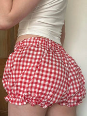 Cyflymder Holiday Sweet Bow Plaid Shorts Preppy Style Casual Loose Low-Waisted Shorts Women 2025 Summer Fashion Streetwear Ladies