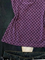 Cyflymder American Pure Sweet Purple Polka-dot Print Tops Women Backless Lace-up Bubble Sleeves Slim T-shirt New Sexy Y2k Clothing Summer