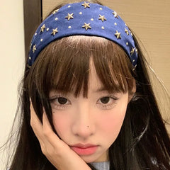Cyflymder Retro y2K Star Rivet Wide Edge Personality Blue Pink Headband New Charms Hipster Vintage American Style Hair Hoops Headband