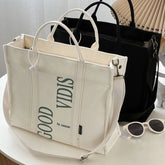 Cyflymder Ladies Handbag Letter Commuter Daily Messenger Bags Thickened Canvas Tote Bag Leisure Student Simple Shoulder Bag