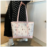 Cyflymder Harajuku Aesthetic Bear Print Pink Handbag Women Versatile Large Capacity Shoulder Bags Wallet Female Retro Casual Tote Bag 2025