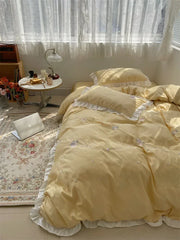 Cyflymder Evening Breeze Girl Heart Embroidery Water Wash Ice Silk Four-piece Set Silk Quilt Cover