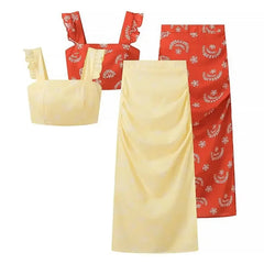 Cyflymder Women's Fashionable Sweet Printed Suit Fly Sleeve Small Top A Skirt 2-piece Set European American Style Cross-border Trade