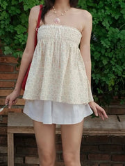 Cyflymder Women s Floral Print Strapless Tube Top with Pleated Detailing Backless Design and Perfect for Summer Clubwear