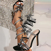 Cyflymder Sexy Crystal Butterfly knot Ankle Strap Summer Sandals Women Stiletto High Heels Banquet Party Lady Shoes