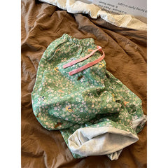 Cyflymder Puppy Floral Pajama Pants Women's Summer Green Loose Casual Straight Comfortable Skin-friendly Home Trousers