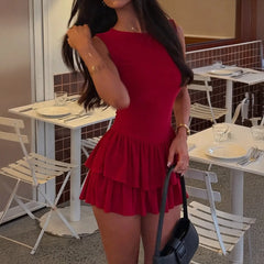 Cyflymder Spring and Summer Women's Sleeveless Solid Color Knitted Splicing Dress