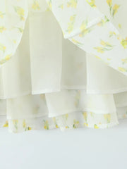 Cyflymder Sweet Lemon Floral Print Chiffon ter Ne Dr Ele Sexy lectual ort Skirt Trendy High Waist Street