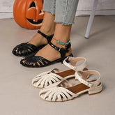 Cyflymder Women's Roman Sandals Summer New Retro Real Leather Ladies Sandals Hollowed Women's Cage Shoes
