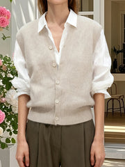 Cyflymder Stylish Women s Sleeveless V Neck Button Down Cardigan Vest in Solid Color Knit - Fashionable and Versatile Choice for Any