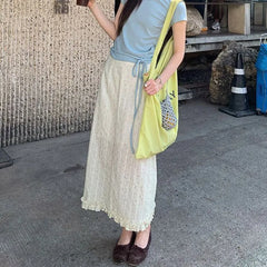 Cyflymder Broken Flowers Korean Edible Tree Fungus Skirts Spring Summer A-Line Female Clothing Fashionable Folds High Waist Midi Skirts