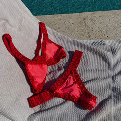 Cyflymder Red Crochet Bikini Set New Bandeau Biquini Women Sexy Swimsuit Push Up Swimwear Female Mirco Bikinis Bathing Suit Beachwear