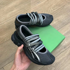 Cyflymder Mary Jane Sneakers Women Trendy Fashion Street Thick Bottom Shoes Flat Casual Women Strappy Ballet Sneakers Black