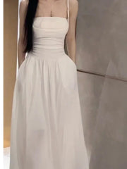 Cyflymder Summer Fashion Elegant Backless Print Slip Dress Female Long Sexy Evening Party Vacation Pleated Dresses Chic Boho Vintage