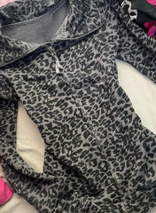 Cyflymder American Style Streetwear Leopard Print Hooded Zip-up Hot Girl Punk Long sleeves 2000s Y2k Woman Hoodies Clothes Goth Sweatshirt