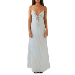 Cyflymder【New style】Womens Summer Long Dress Sleeveless Spaghetti Strap Tie-Up Front Loose Dress Back Cutout Dress
