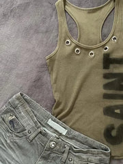 Cyflymder Gyaru Vest Y2k Sleeveless 2000s Punk Goth Crop Top Vintage Aesthetic Harajuku Slim Tank Top Print Woman Clothes Summer Chic Tees
