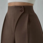 Cyflymder Women's Slim Straight Leg Pants Casual Wear Button Detail Comfortable Fit Spring Season Mid-aged Women's Fashion