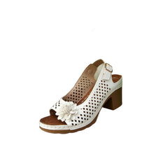 Cyflymder Women's Summer Hollow out Breathable Slippers, 3D Floral High-heeled Sandals, Fashion Chunky Heel Buckle Sandals