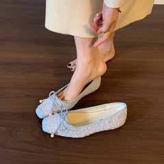 Cyflymder Increas Height Korean Shoes Shallow Mouth Female Footwear Bow-Knot Clogs Platform 2025 Boat Dress New Summer Butterfly Creepers