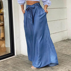 Cyflymder Solid Color Elegant Lace-up High-waisted Wide-leg Pants. European and American Style New Summer Fashion Casual High Waist Jeans