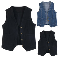 Cyflymder American Retro Women Denim Vest Spring Autumn Plus Size Button Down Casual Waistcoats Boyfriend Sleeveless Fashion Jean Jackets