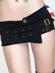 Cyflymder Sexy Slim Fit Waist Bule Super ort Pants Asymmetric Street Sle Low Waist Tee-quarter Length Thin Fabric Summer Faion