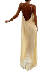 Cyflymder Elegant Satin Maxi Dress with Sleeveless Design Spaghetti Straps and Stunning Open Back Detail for Evening Events and Parties