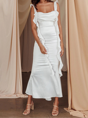Cyflymder Elegant Sleeveless Maxi Dress with Flattering Ruched Detail and Chic V-Neckline for Women s Evening Party Wear