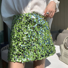 Cyflymder Women Summer Sequin Skirt Fashion Party Retro Shiny Sequin Fitted Skirt Sexy High-Waisted Evening Female Sequin Skirt