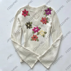 Cyflymder Embroidery Aesthetics Graphic Print Vintage vibe Y2k Knitted sweater Streetwear Chic Punk Clothes Fashion Trend Casual Pullover