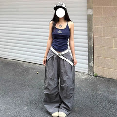 Cyflymder Y2K Cargo Pants Women Streetwear Letter Diamond Baggy Sweatpants Harajuku White Wide Leg Joggers Summer Grunge Casual Trousers